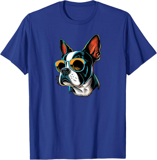 Dad Mom Cool Dog Sunglasses - Boston Terrier T-Shirt - T-Shirt | Royal