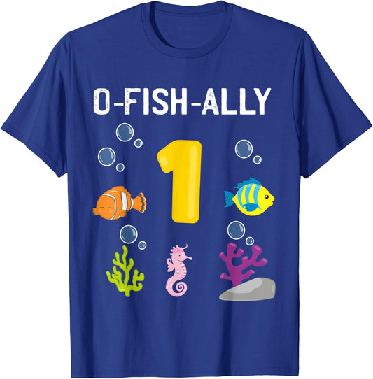 Ofishally 1 Year Old Fishing Themed 1St Birthday Girl Boy T-Shirt - T-Shirt | Royal
