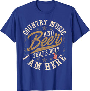 Country Music and Beer That's Why I'm Here American Flag T-Shirt - T-Shirt | Royal