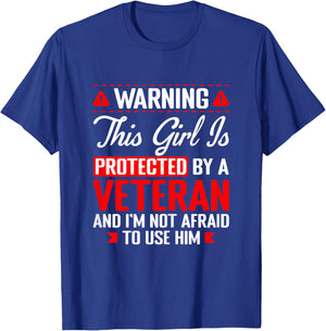 Protected By A Veteran Funny Military Veteran Daughter Wife T-Shirt - T-Shirt | Royal