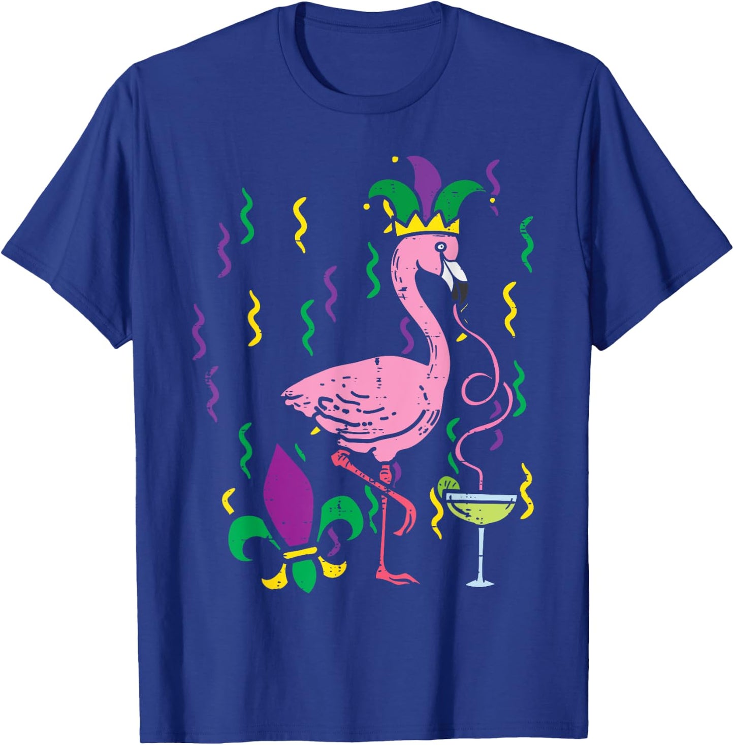 Mardi Gras Jester Flamingo Funny Carnival Bird Men Women T-Shirt - T-Shirt | Royal