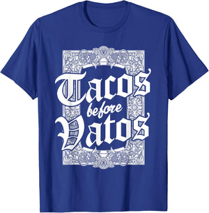 Cinco de Mayo Style Tacos Before Vatos - Women's Classic Fit Black Letter Print - Small T-Shirt - T-Shirt | Royal
