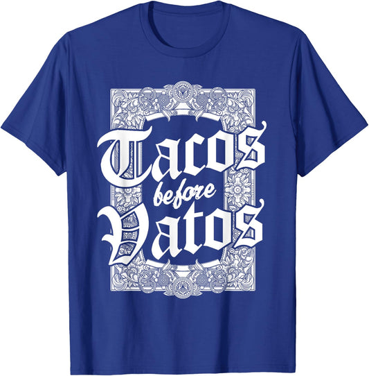 Cinco de Mayo Style Tacos Before Vatos - Women's Classic Fit Black Letter Print - Small T-Shirt - T-Shirt | Royal