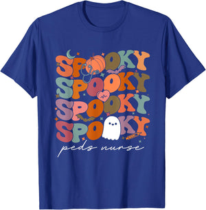 Retro Vintage Spooky PEDS Nurse Pumpkin Halloween Costumes T-Shirt - T-Shirt | Royal
