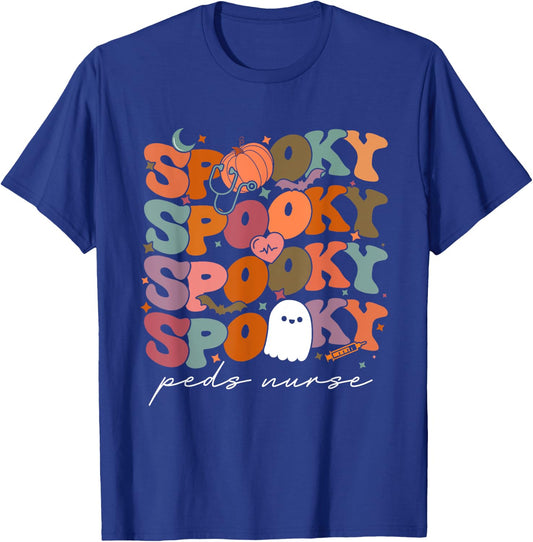 Retro Vintage Spooky PEDS Nurse Pumpkin Halloween Costumes T-Shirt - T-Shirt | Royal
