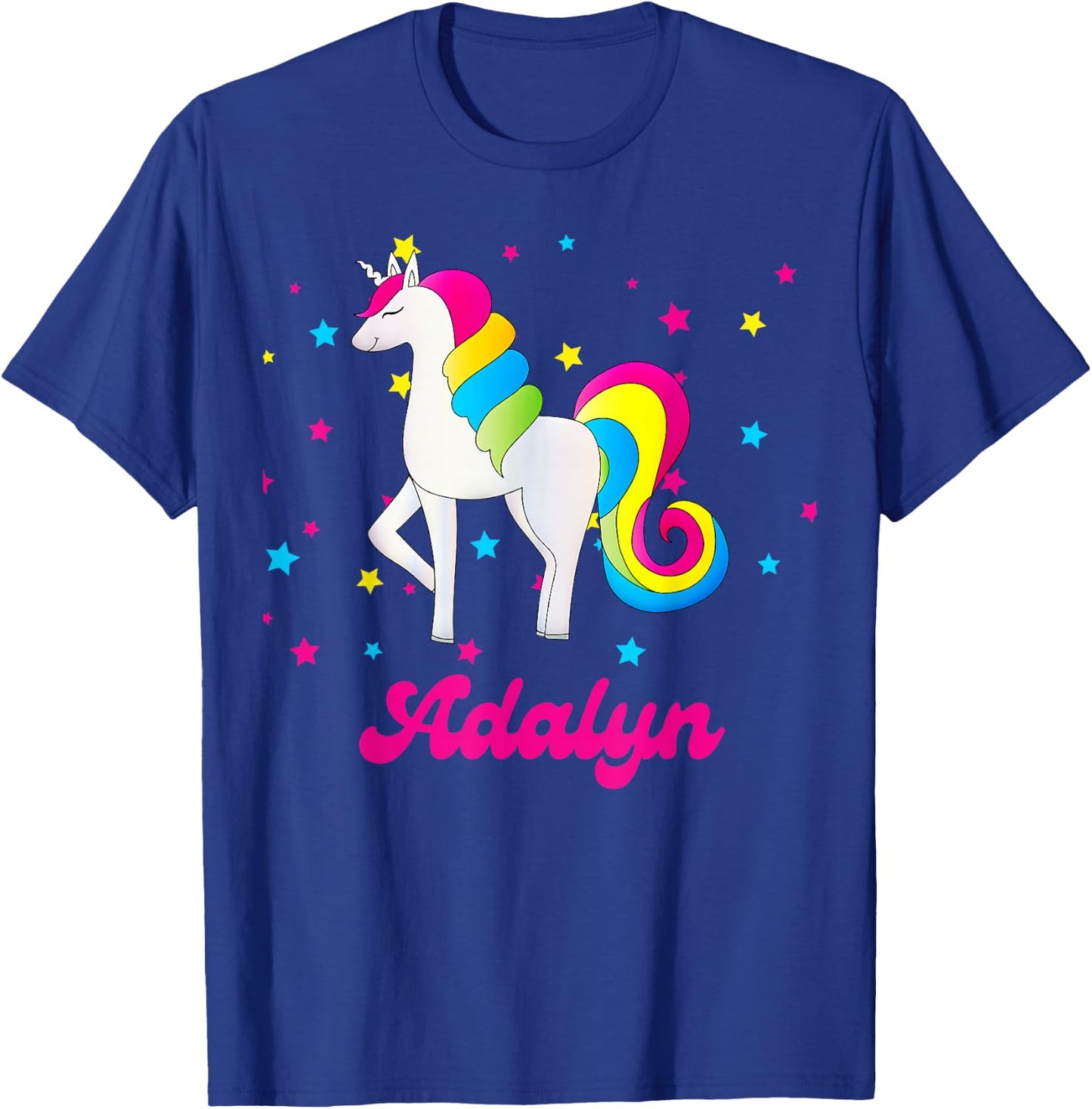 Cute Rainbow Unicorn Pink and Blue Personalized Adalyn T-Shirt - T-Shirt | Royal
