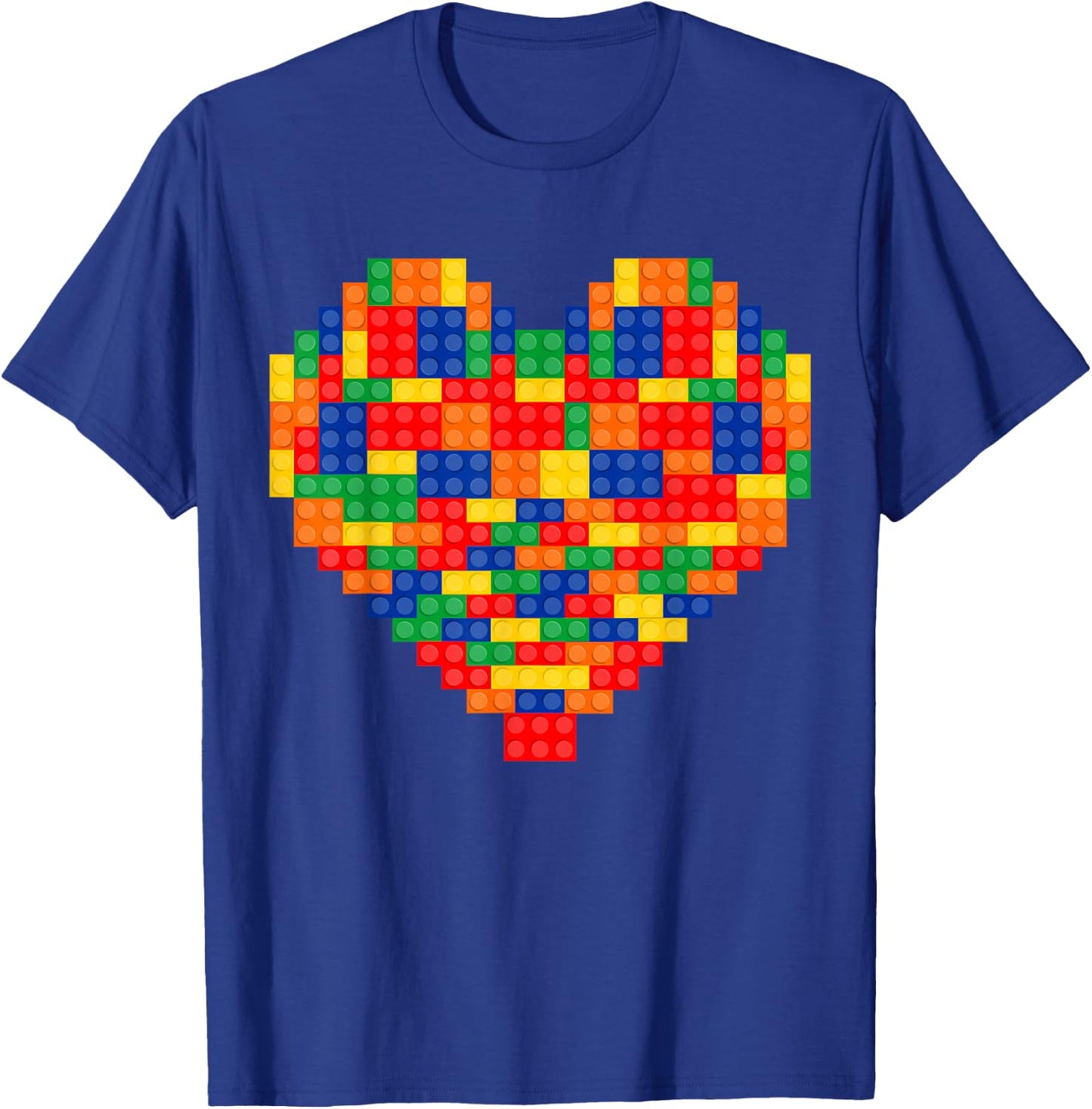 Heart Valentines Day Master Builder Block Brick Building T-Shirt - T-Shirt | Royal