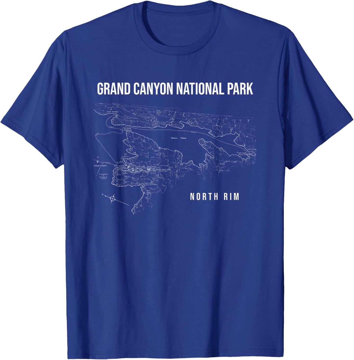 Grand Canyon National Park North Rim Map T-Shirt - T-Shirt | Royal