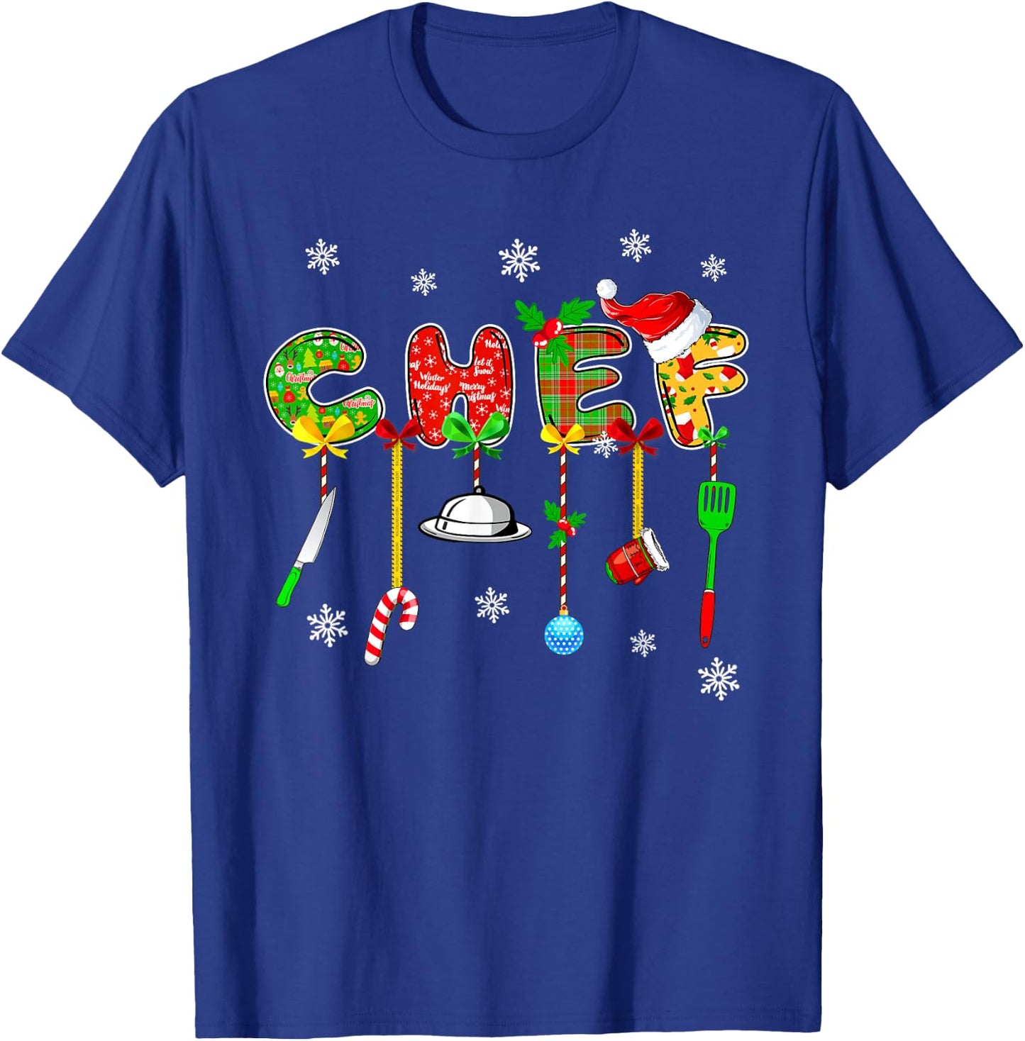 Buffalo Plaid Xmas Chef Christmas Men Women Funny Matching Holiday Costume T-Shirt - T-Shirt | Royal