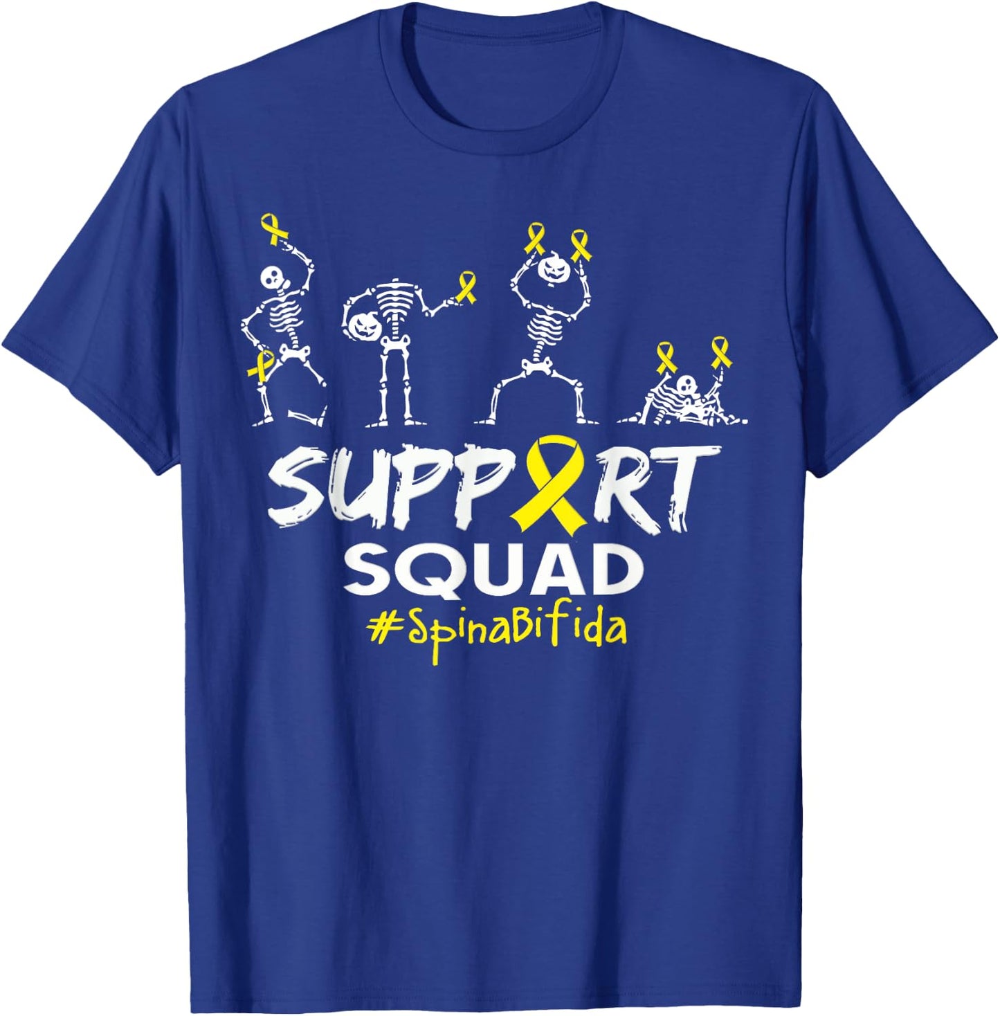 Spina Bifida Awareness Skeleton Support Squad Halloween T-Shirt - T-Shirt | Royal