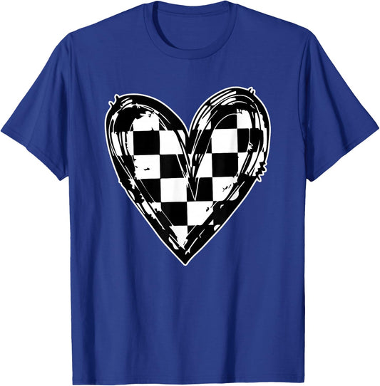 Race Car Checker Flag Racing Heart Auto Racer T-Shirt - T-Shirt | Royal