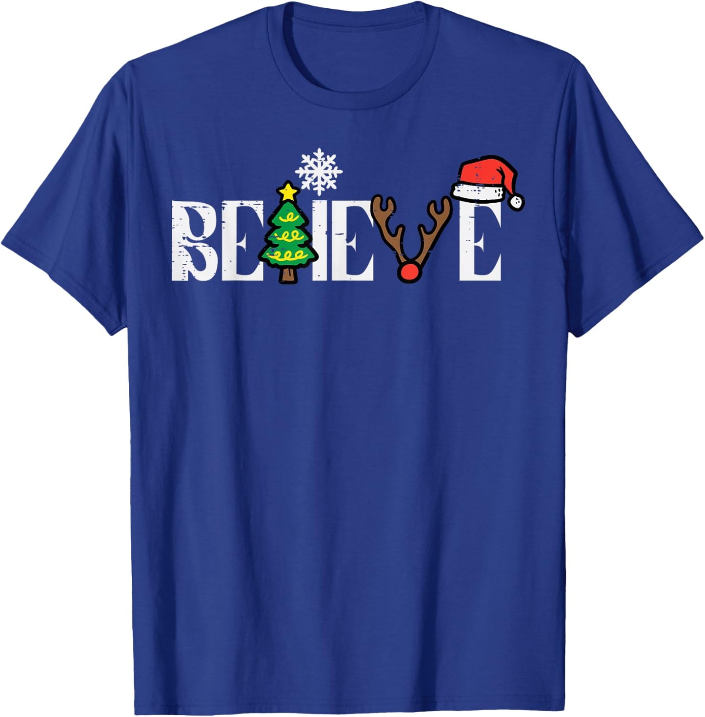 Christmas Believe Santa Xmas Boys Girls Kids Youth Men Women T-Shirt - T-Shirt | Royal