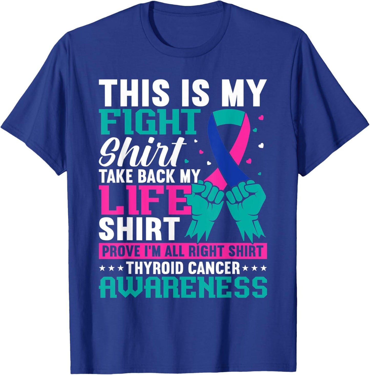 Thyroid Warrior Teal Purple Ribbon Thyroid Cancer Awareness T-Shirt - T-Shirt | Royal