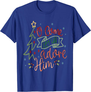 O Come Let Us Adore Him, Retro Christian Jesus Christmas T-Shirt - T-Shirt | Royal
