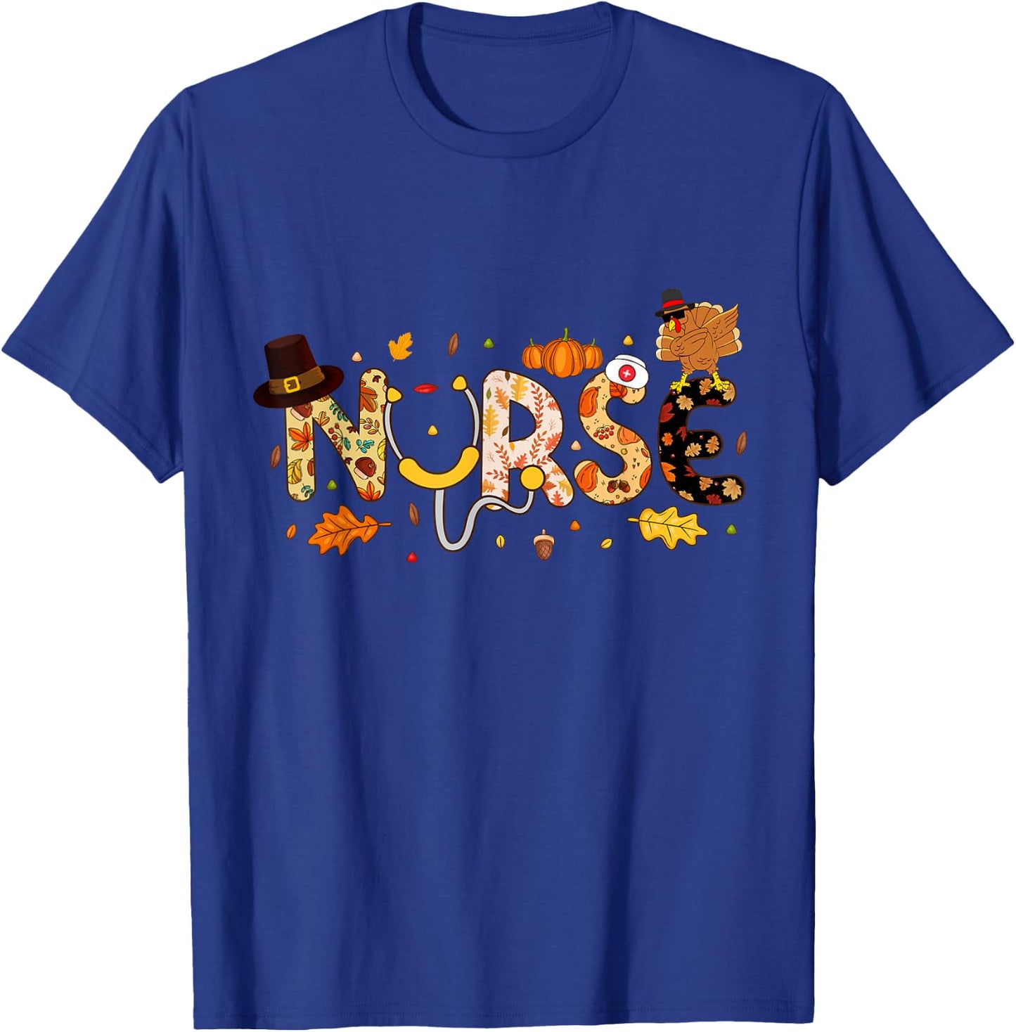 Nurse Thanksgiving Health Worker Nurse Nursing Fall Turkey T-Shirt - T-Shirt | Royal