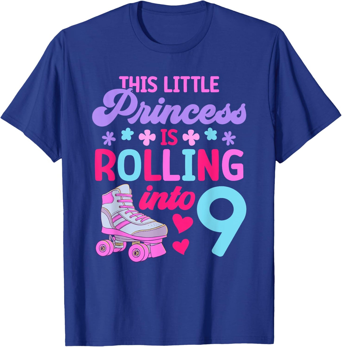 Rolling into 9 Girls 9th Birthday Roller Skates T-Shirt - T-Shirt | Royal