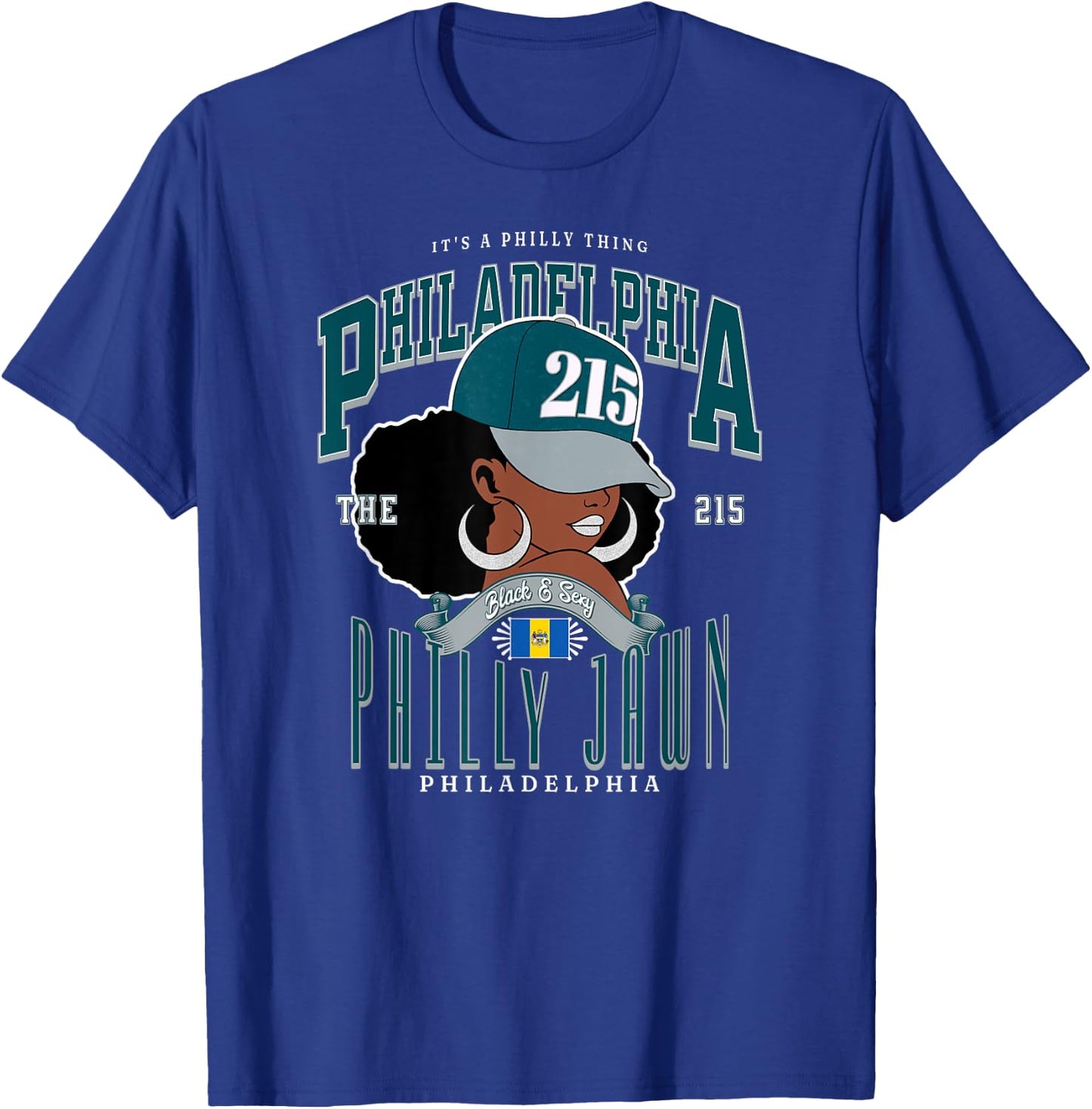 Philly Jawn 215 Area Code Black Queen Pride T-Shirt - T-Shirt | Royal