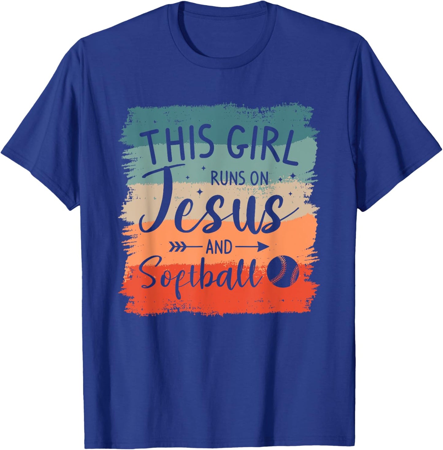 This Girl Runs On Jesus And Softball Softballer T-Shirt - T-Shirt | Royal
