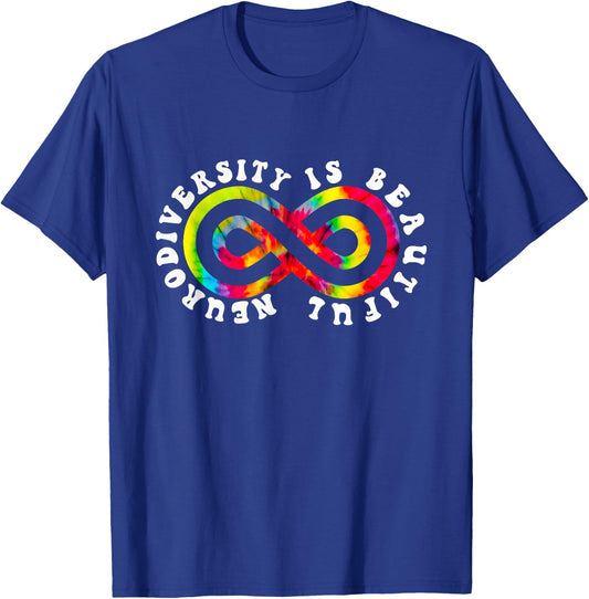 Neurodiversity is Beautiful Tie Dye Infinity Sign Groovy T-Shirt - T-Shirt | Royal