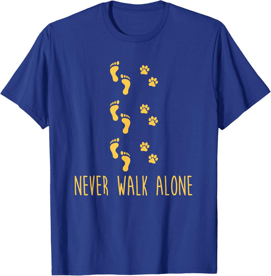 Dog Never Walk Alone Paws and Footprint T-Shirt - T-Shirt | Royal