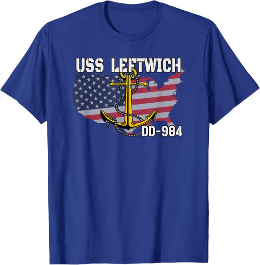 USS Leftwich DD-984 Warship Veterans Day Father Grandpa Dad T-Shirt - T-Shirt | Royal