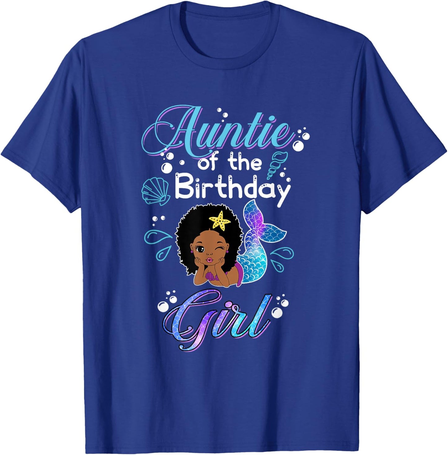 Auntie Of The Birthday Mermaid African American Kids Women T-Shirt - T-Shirt | Royal