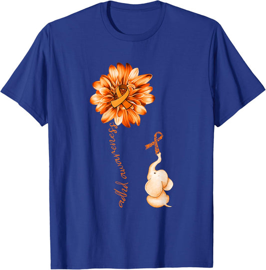Elephant Sunflower Orange Ribbon ADHD Awareness T-Shirt - T-Shirt | Royal