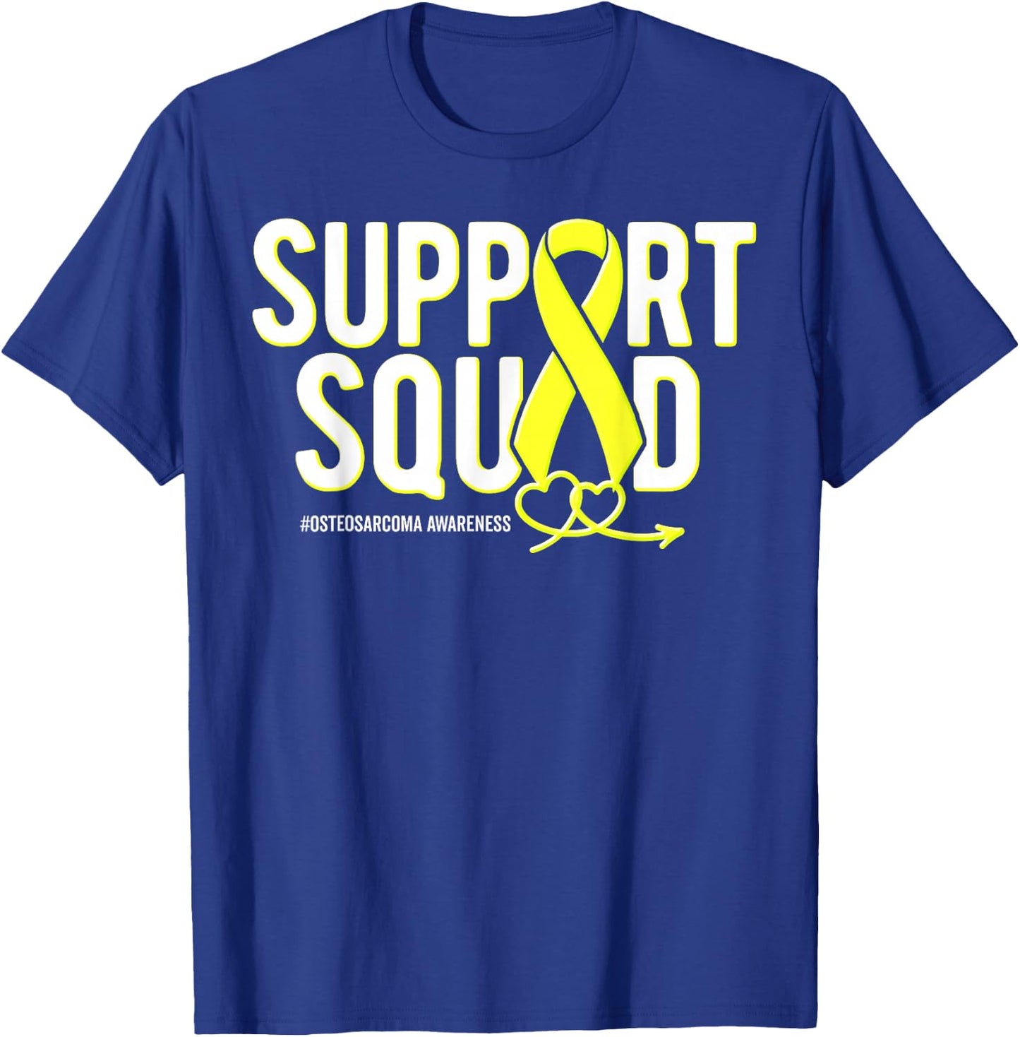 Support Squad Osteosarcoma Awareness Yellow Ribbon Heart T-Shirt - T-Shirt | Royal