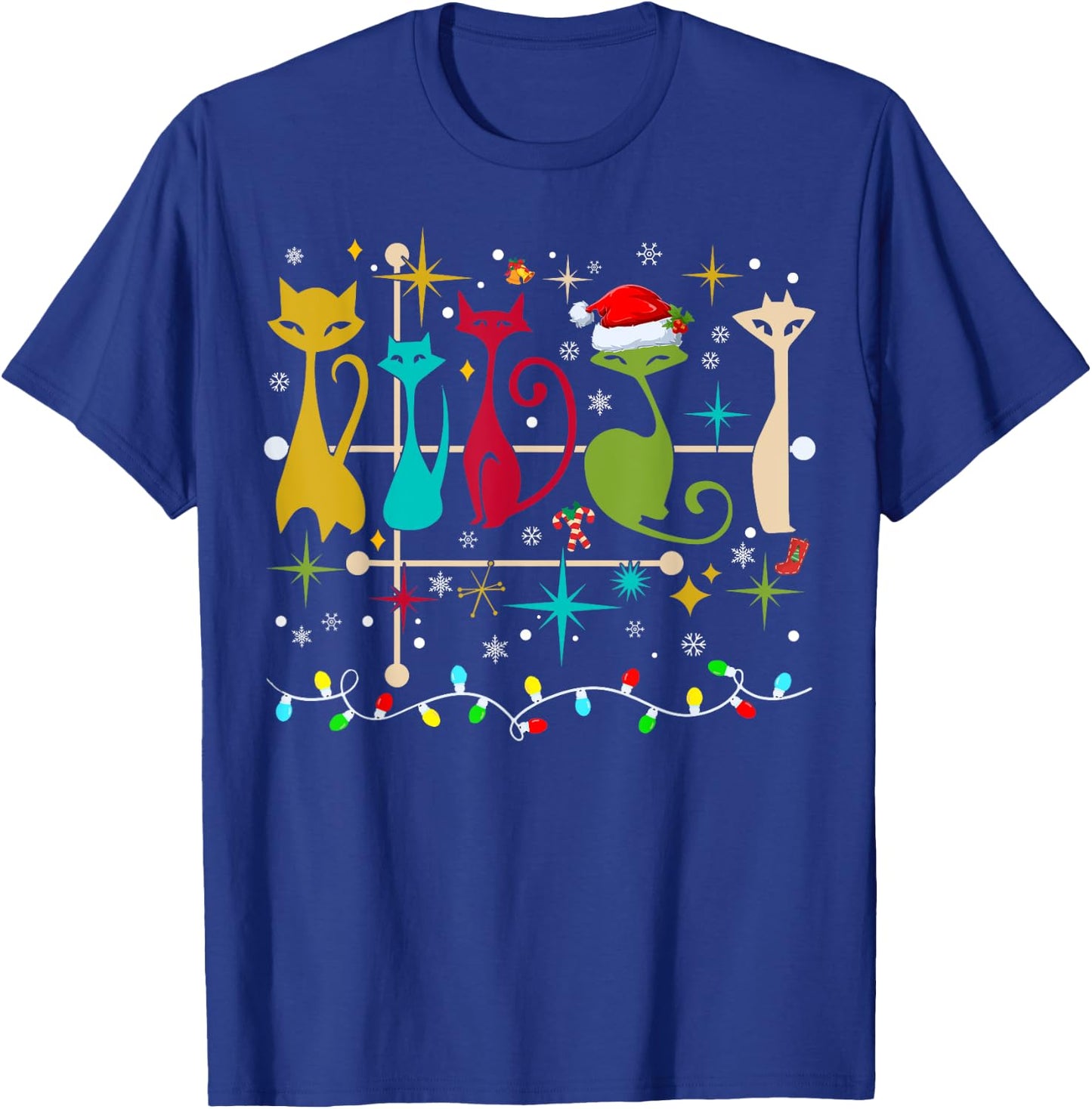 Mid Century Modern Look Cats Christmas Retro 50s 60s Xmas T-Shirt - T-Shirt | Royal