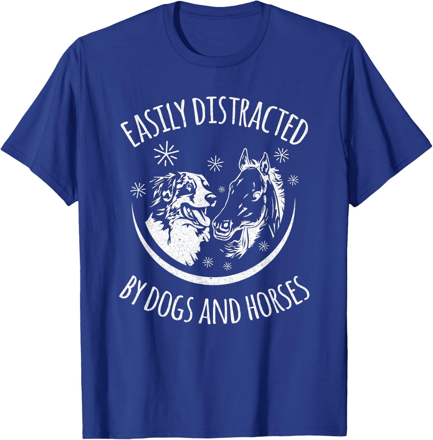 Easily Distracted By Dogs And Horses Funny Dog And Horse Women Kids T-Shirt - T-Shirt | Royal