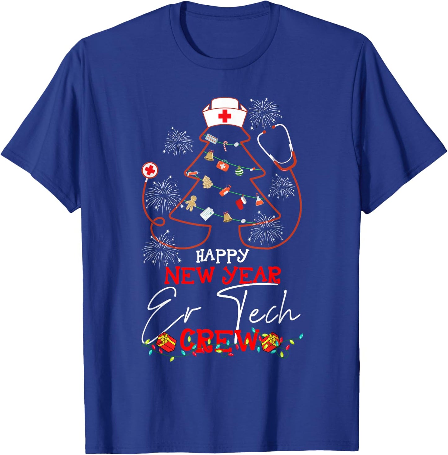 Happy New Year ER Tech Crew Reindeer Nurse Christmas T-Shirt - T-Shirt | Royal