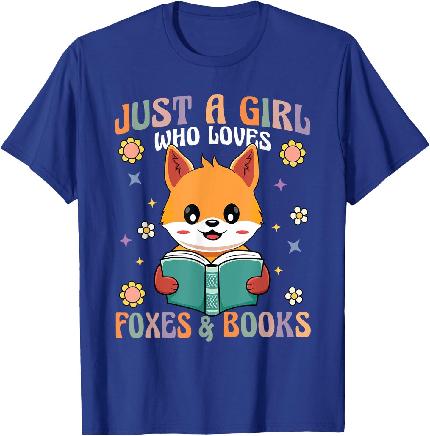 Retro Groovy Just A Girl Who Loves Foxes And Books Funny T-Shirt - T-Shirt | Royal