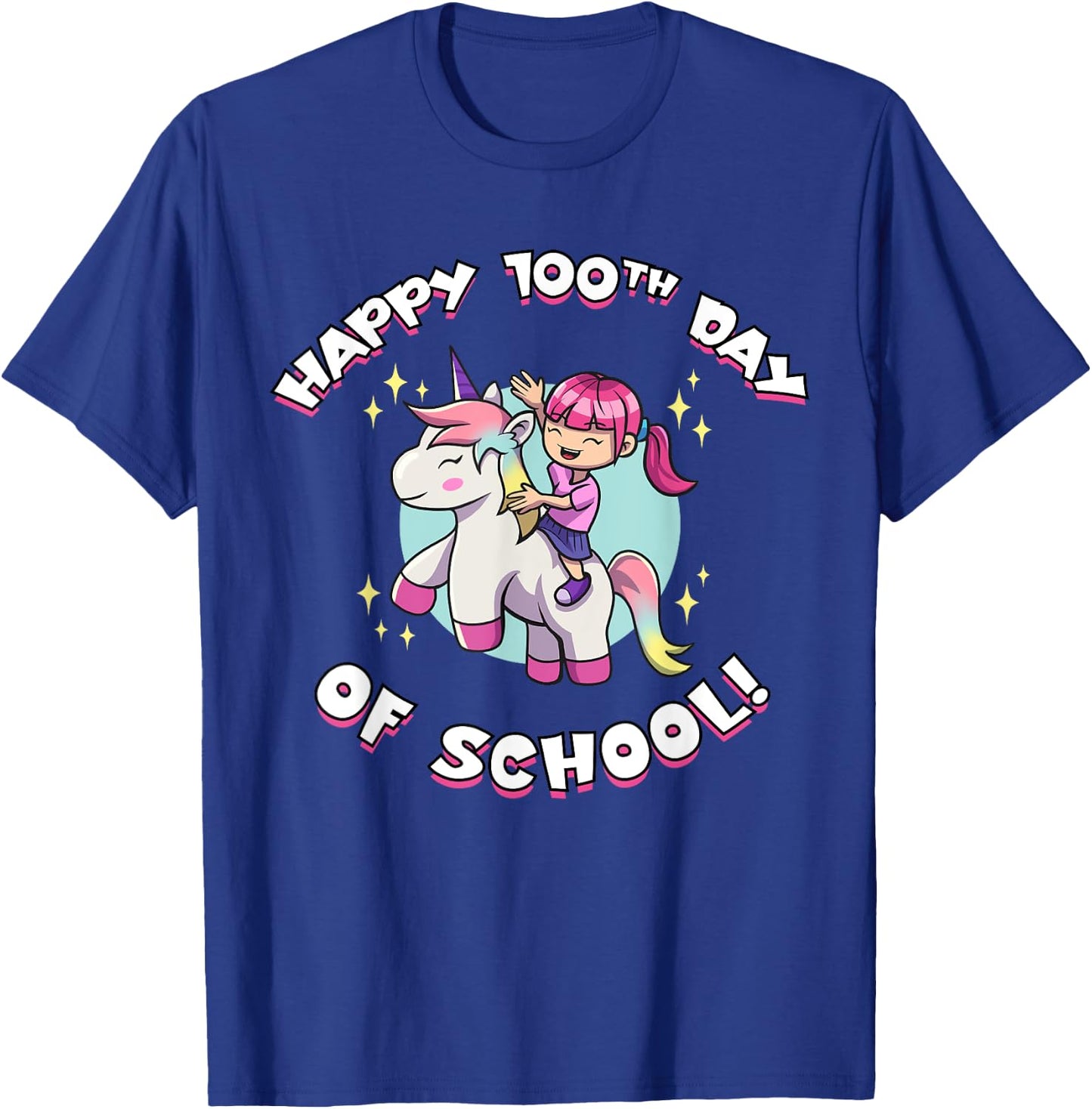 Happy 100th Day of School Girl Riding Unicorn T-Shirt - T-Shirt | Royal