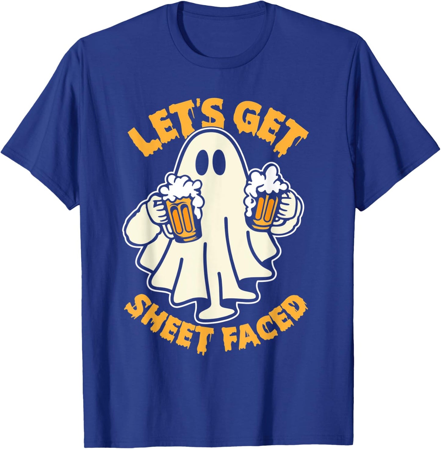 Let's Get Sheet Faced Funny Ghost Drinking Beer Halloween T-Shirt - T-Shirt | Royal