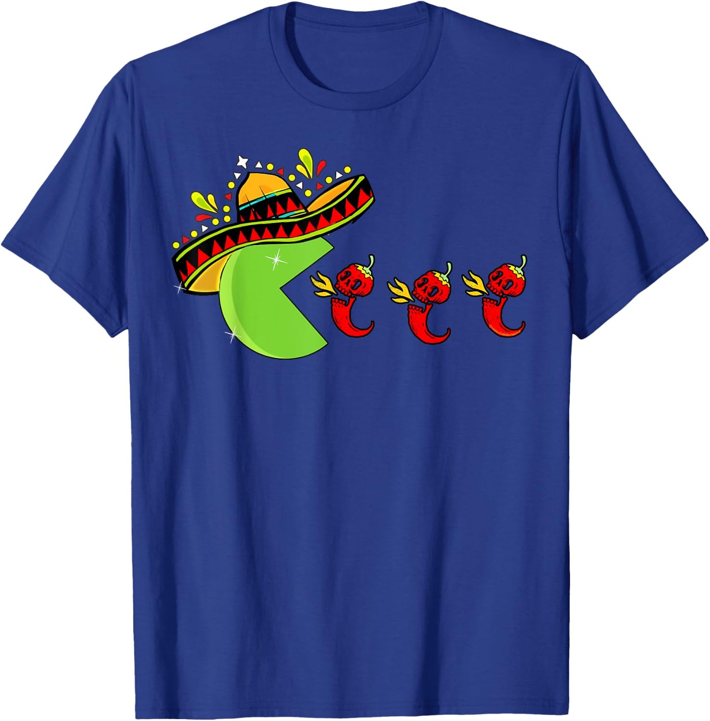 Fun Mexican Sombrero Eating Hot Pepper Skulls Cinco de Mayo T-Shirt - T-Shirt | Royal