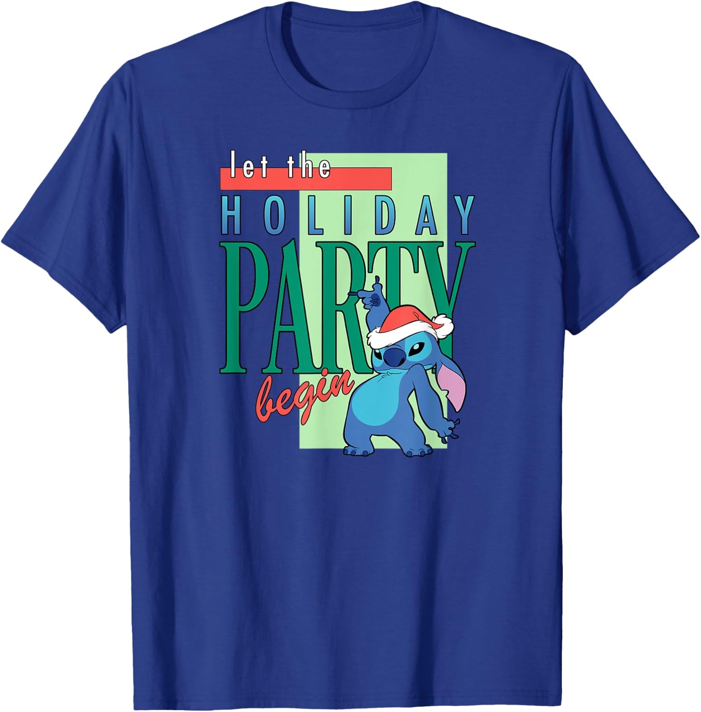 Amazon Essentials Stitch Santa Let The Holiday Party Begin T-Shirt - T-Shirt | Royal