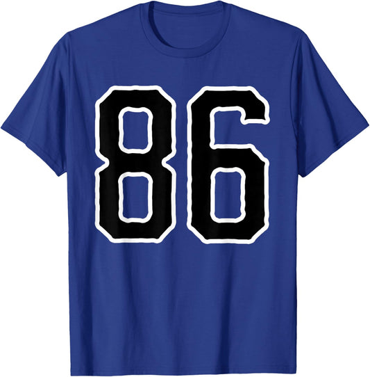 Number #86 White Black Sports Team T-Shirt - T-Shirt | Royal