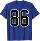 Number #86 White Black Sports Team T-Shirt - T-Shirt | Royal