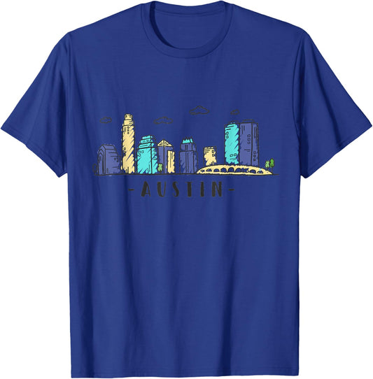 Austin Texas Vintage Skyline T-Shirt - T-Shirt | Royal