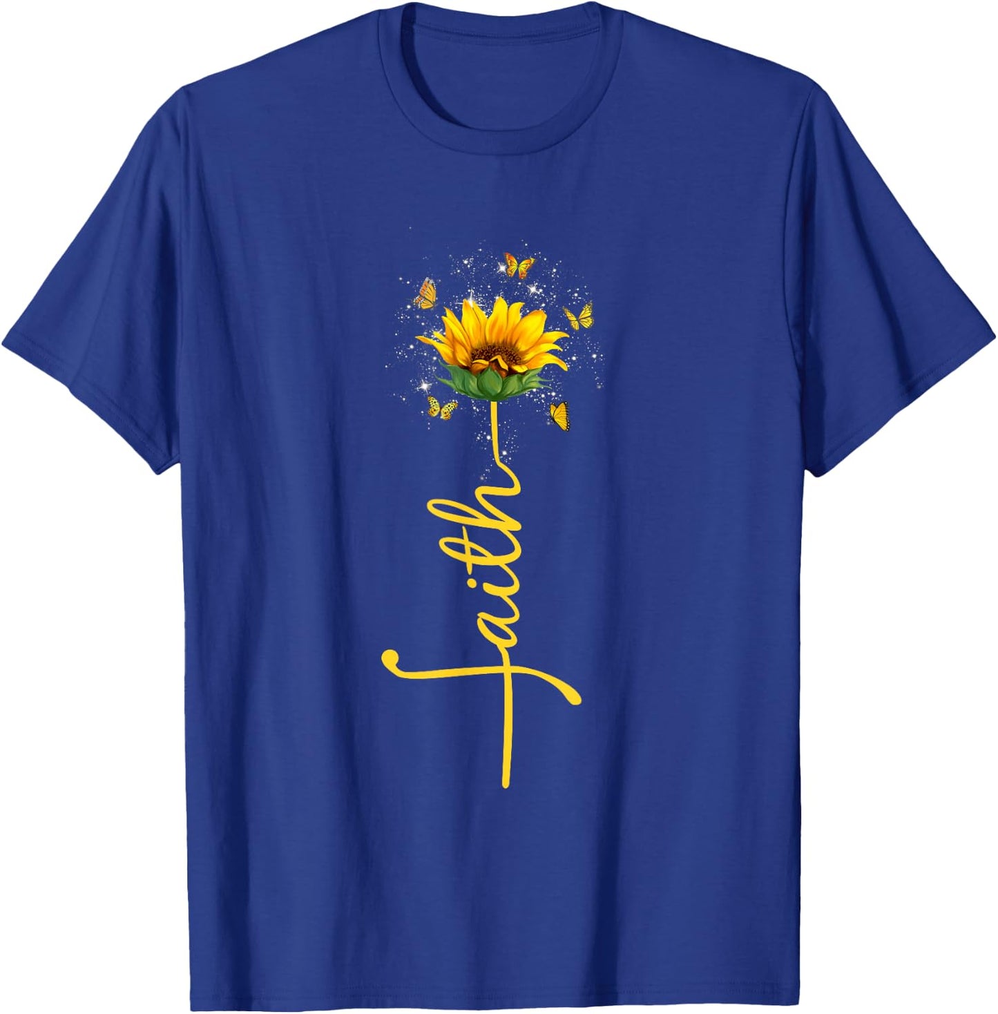 Vintage Faith Cross Sunflower Butterfly Flowers Christians T-Shirt - T-Shirt | Royal