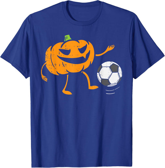 Pumpkin Playing Soccer Football Halloween Costume Sports T-Shirt - T-Shirt | Royal