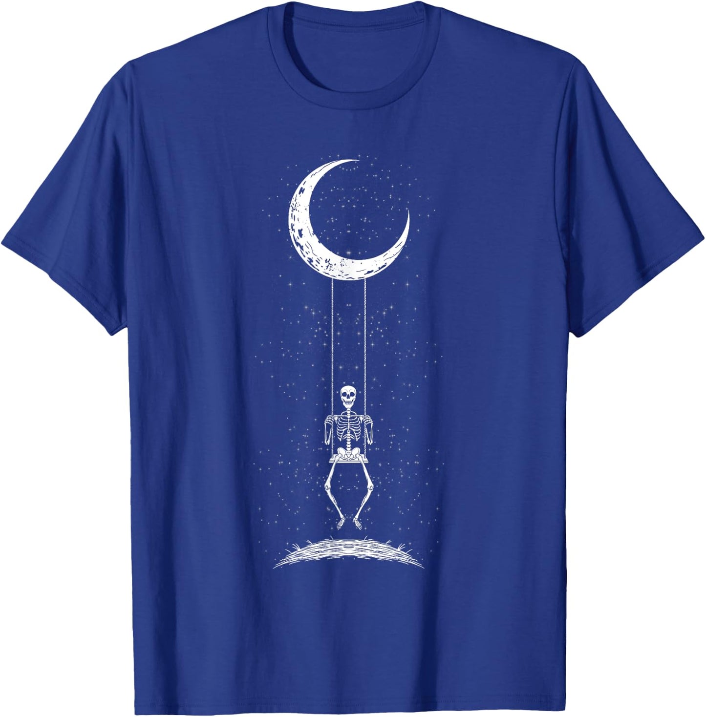 Skeleton Swinging on Moon Gothic Halloween Costume T-Shirt - T-Shirt | Royal