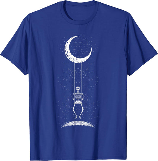 Skeleton Swinging on Moon Gothic Halloween Costume T-Shirt - T-Shirt | Royal
