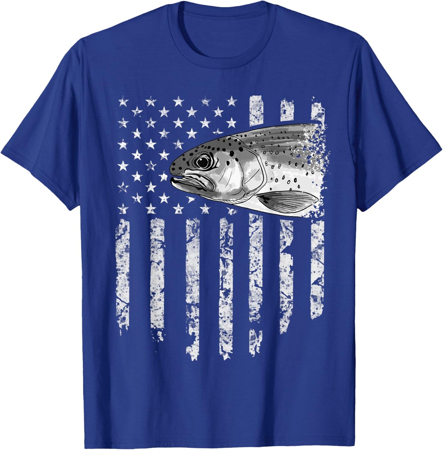 American Flag Rainbow Trout Fly Fishing Vintage Women Men T-Shirt - T-Shirt | Royal