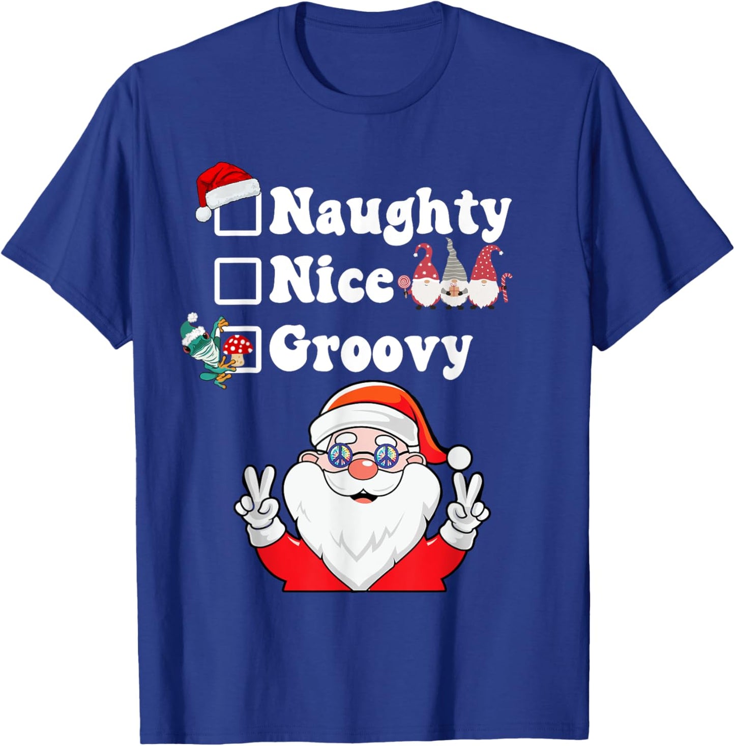 Naughty Nice Groovy Christmas List Hippie Santa Claus T-Shirt - T-Shirt | Royal