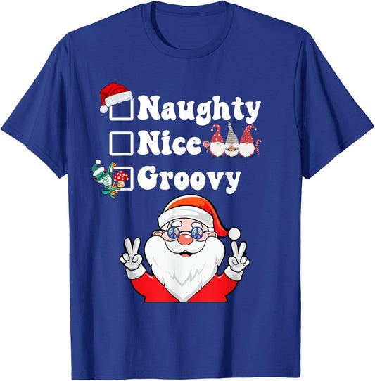 Naughty Nice Groovy Christmas List Hippie Santa Claus T-Shirt - T-Shirt | Royal