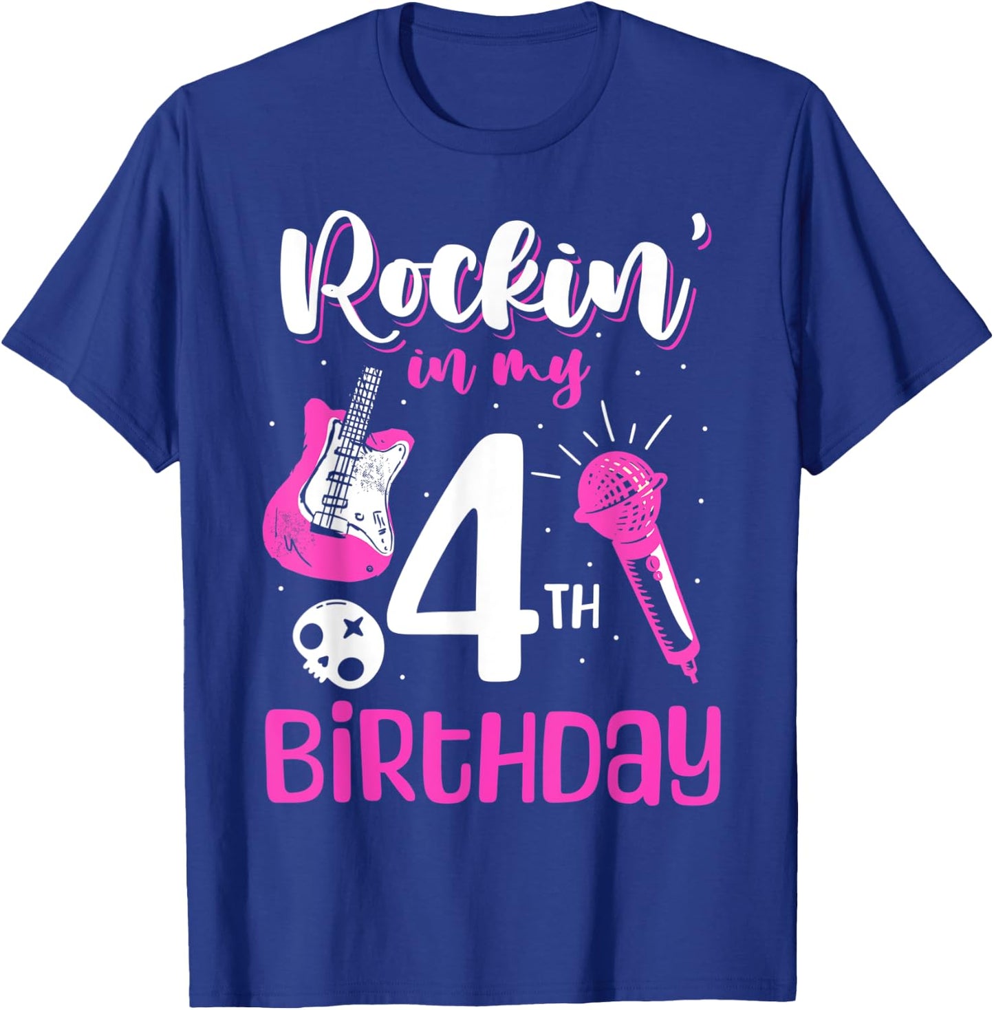Girls Rockstar Birthday Rock Star Themed Guitar 4th Birthday T-Shirt - T-Shirt | Royal