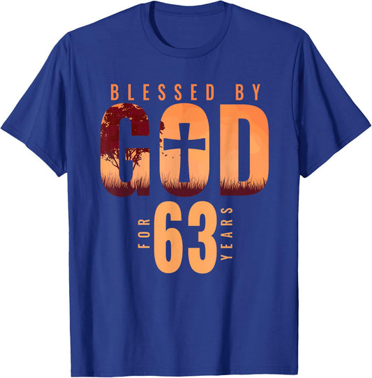 Blessed By God For 63 Years 63rd Birthday Religious Theme T-Shirt - T-Shirt | Royal