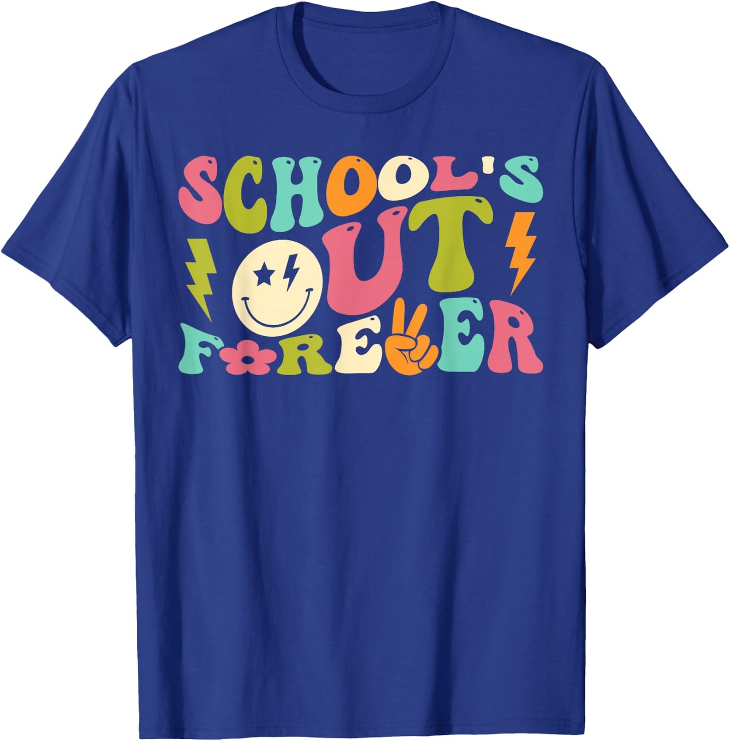 Retro Groovy School's Out Forever Retired Teacher Retirement T-Shirt - T-Shirt | Royal