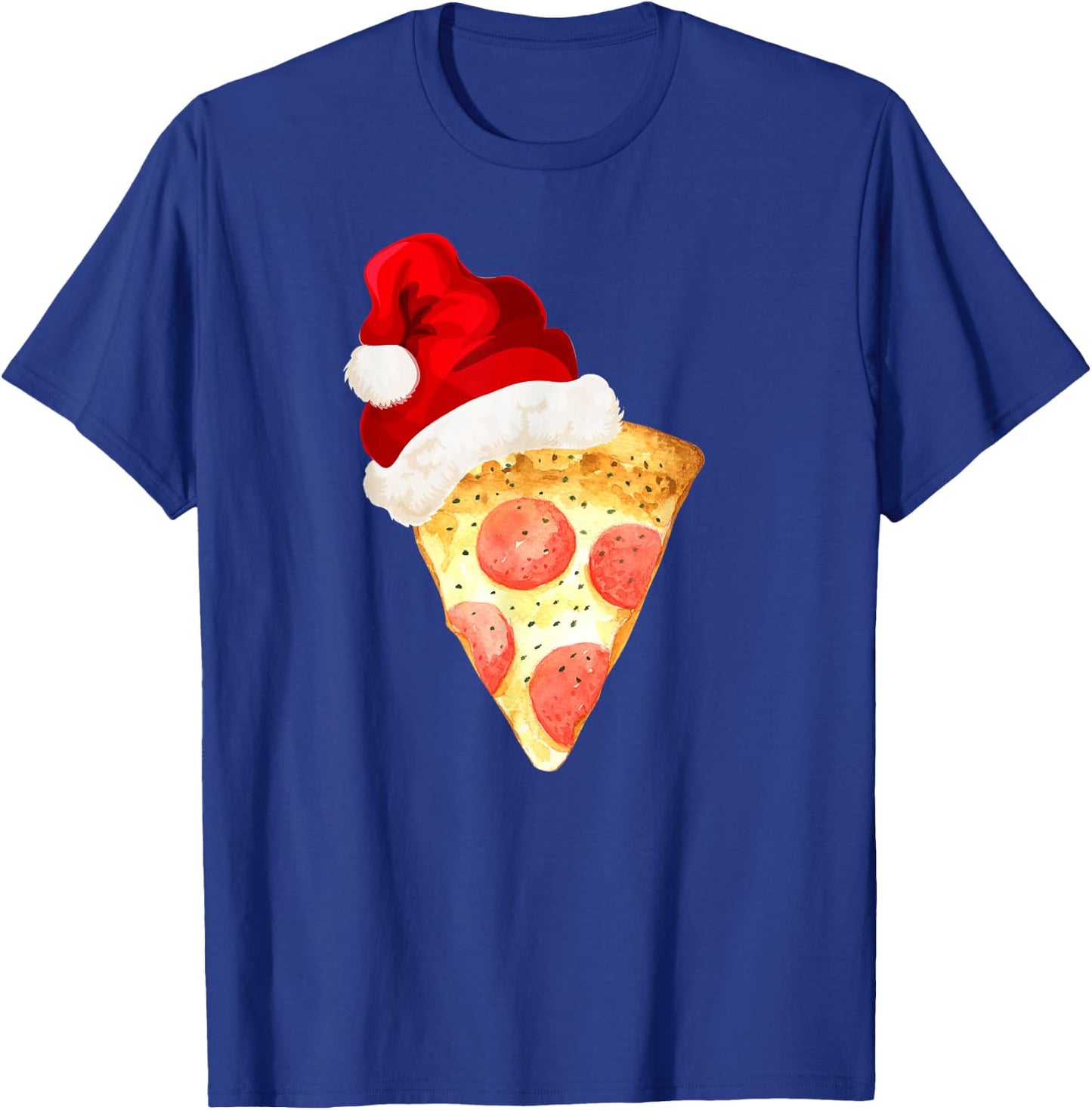 Santa Claus Hat Pepperoni Pizza Slice Christmas Holiday Food T-Shirt - T-Shirt | Royal